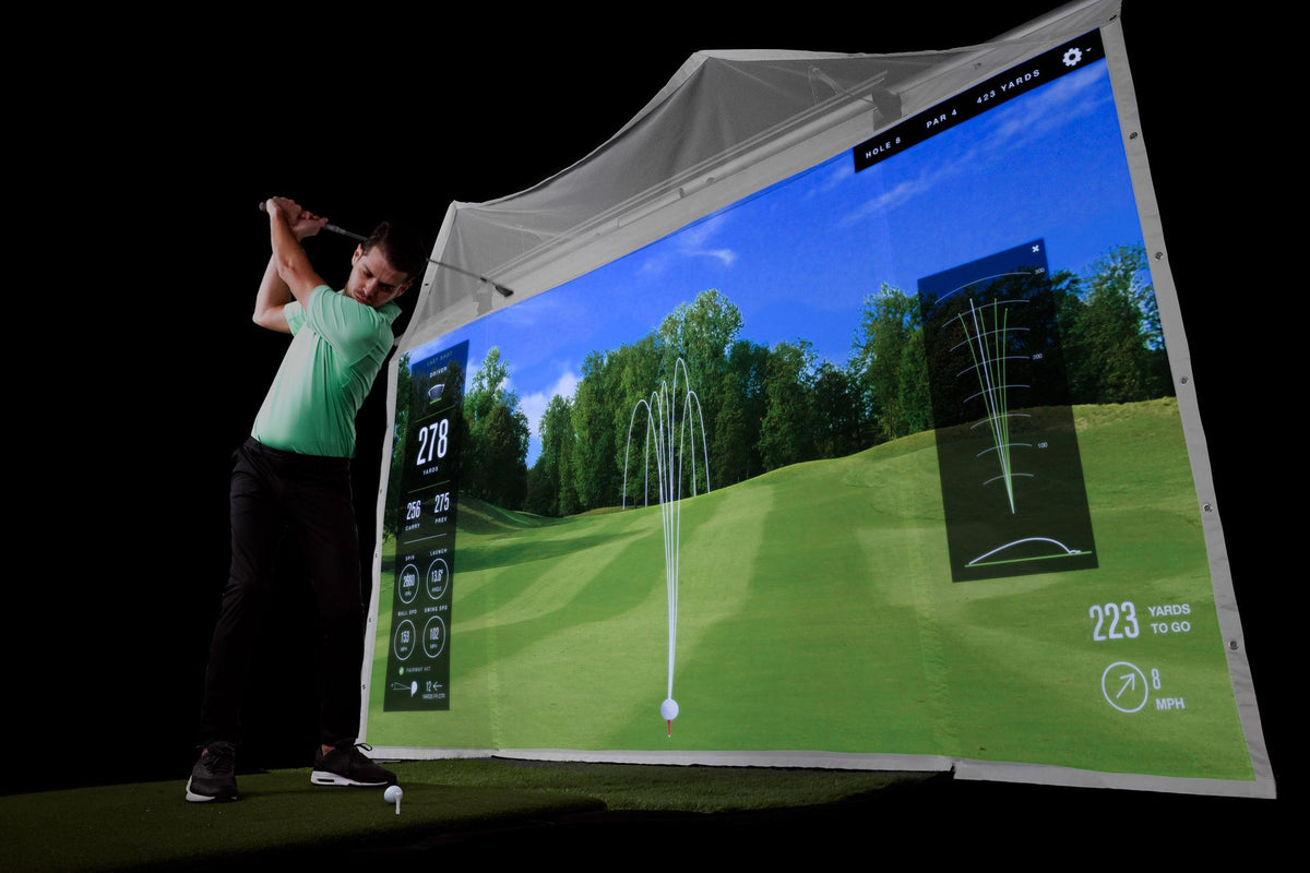 Home Course Golf Retractible impact HIQ screen in use.