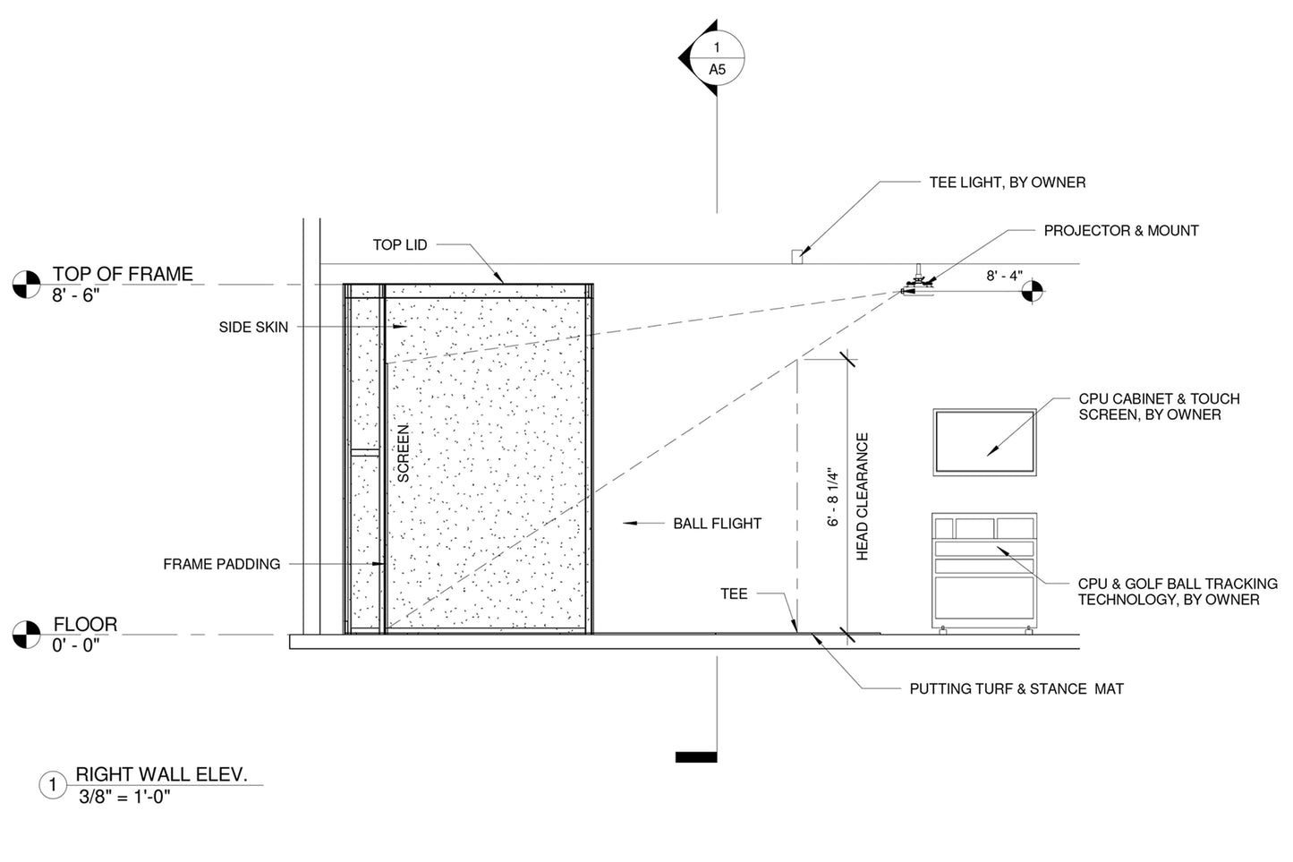 Ace Indoor Golf Medalist Enclosure Right Wall Elevation