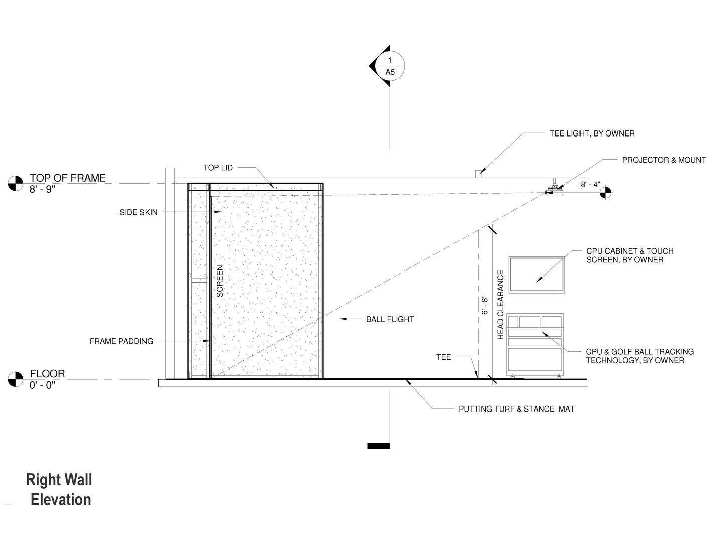 Ace Indoor Golf Pro Enclosure Right Wall Elevation