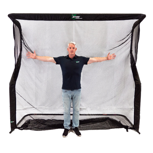 Net Return Pro Series V2 Large Front View With Golfer Stretching Hands In Front