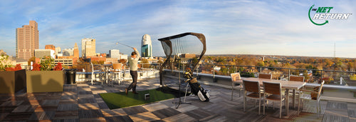 SkyTrak+ and Golf Net On A High Rise Roof Top