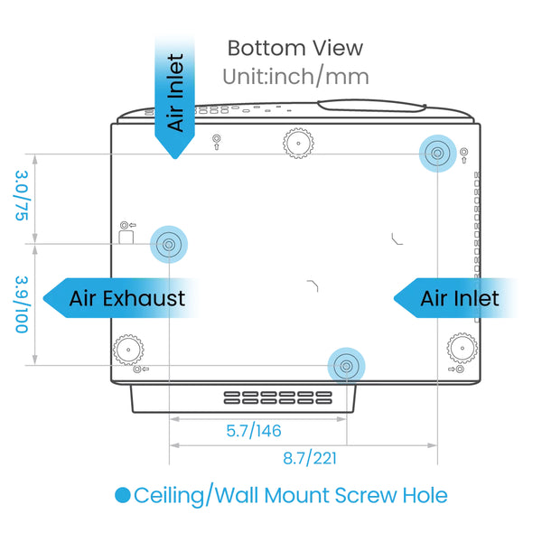 BenQ TK719STI Bottom View Screw Hole Mountings