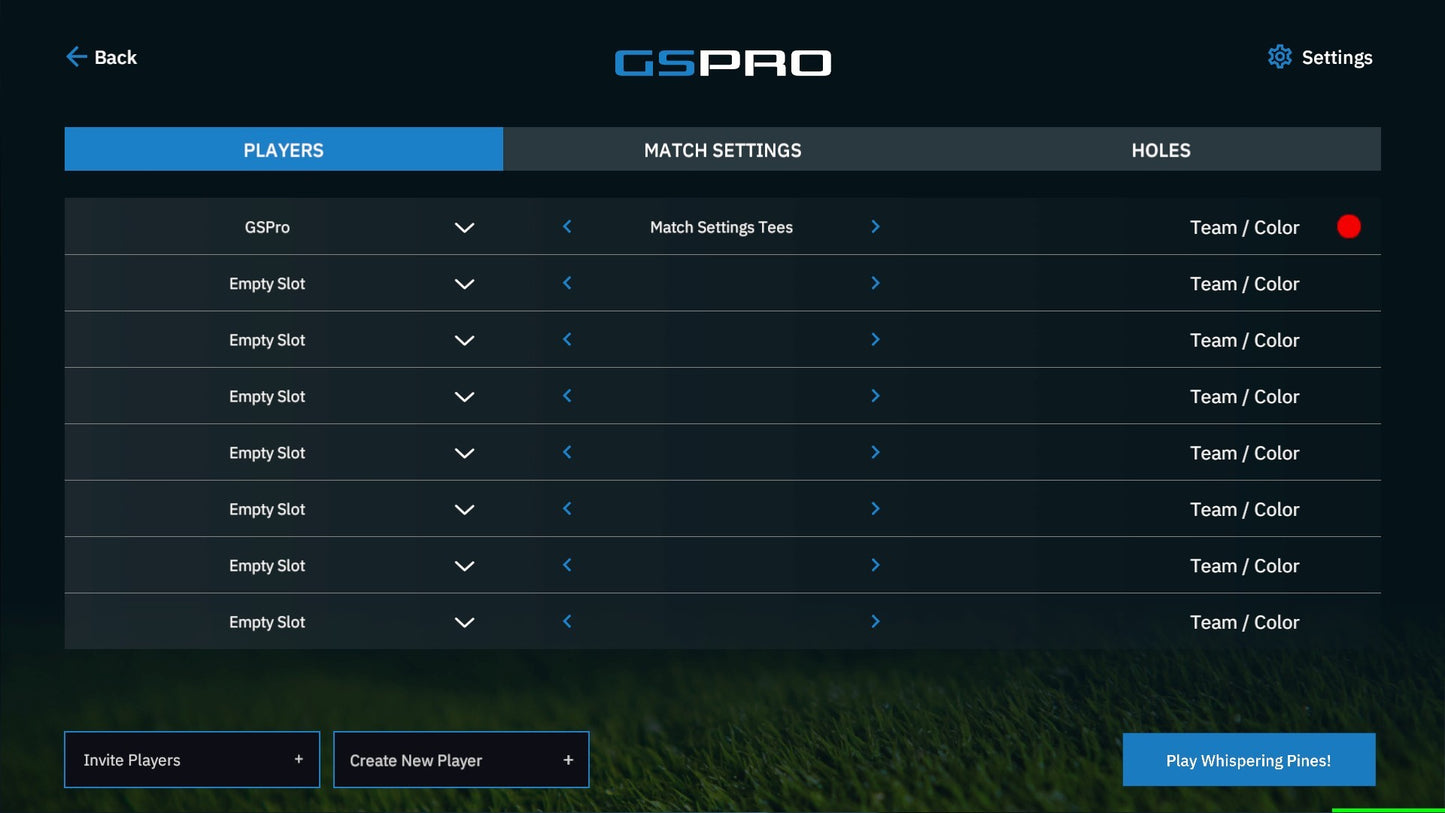 GSPro New Round Player Settup